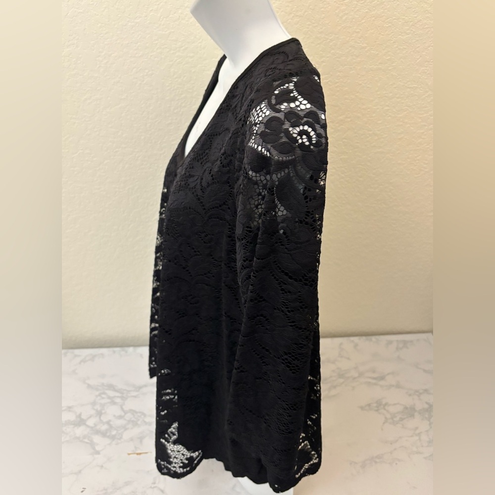 Green Envelope Long Sleeve Top Women’s M Black Crochet Semi Sheer Blouse - Picture 2 of 5
